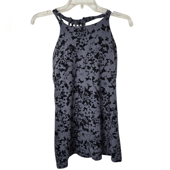 lululemon athletica Tops - Lululemon Slide With Me Floral Tank Top With Built In Bra Gray & Black 6